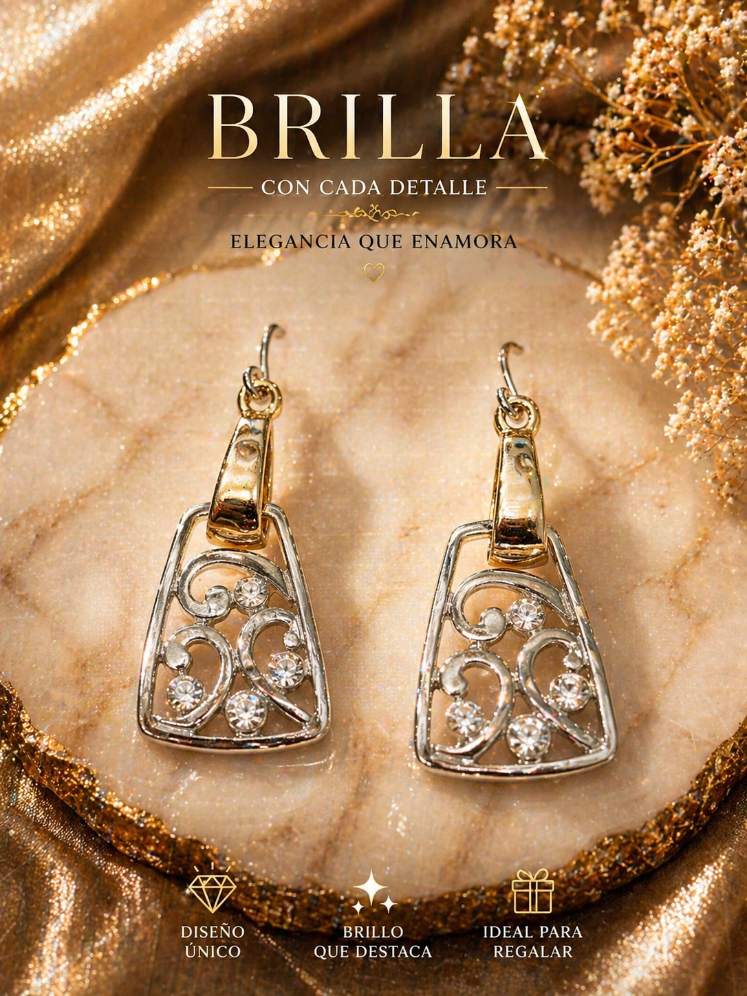 Two-Tone Crystal Filigree Drop Earrings
