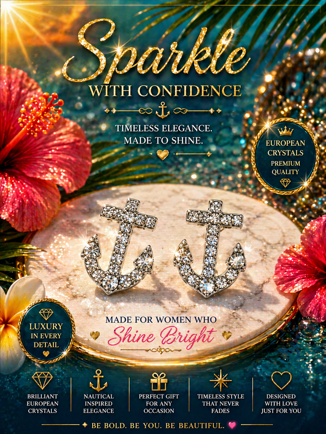 Crystal Anchor Stud Earrings