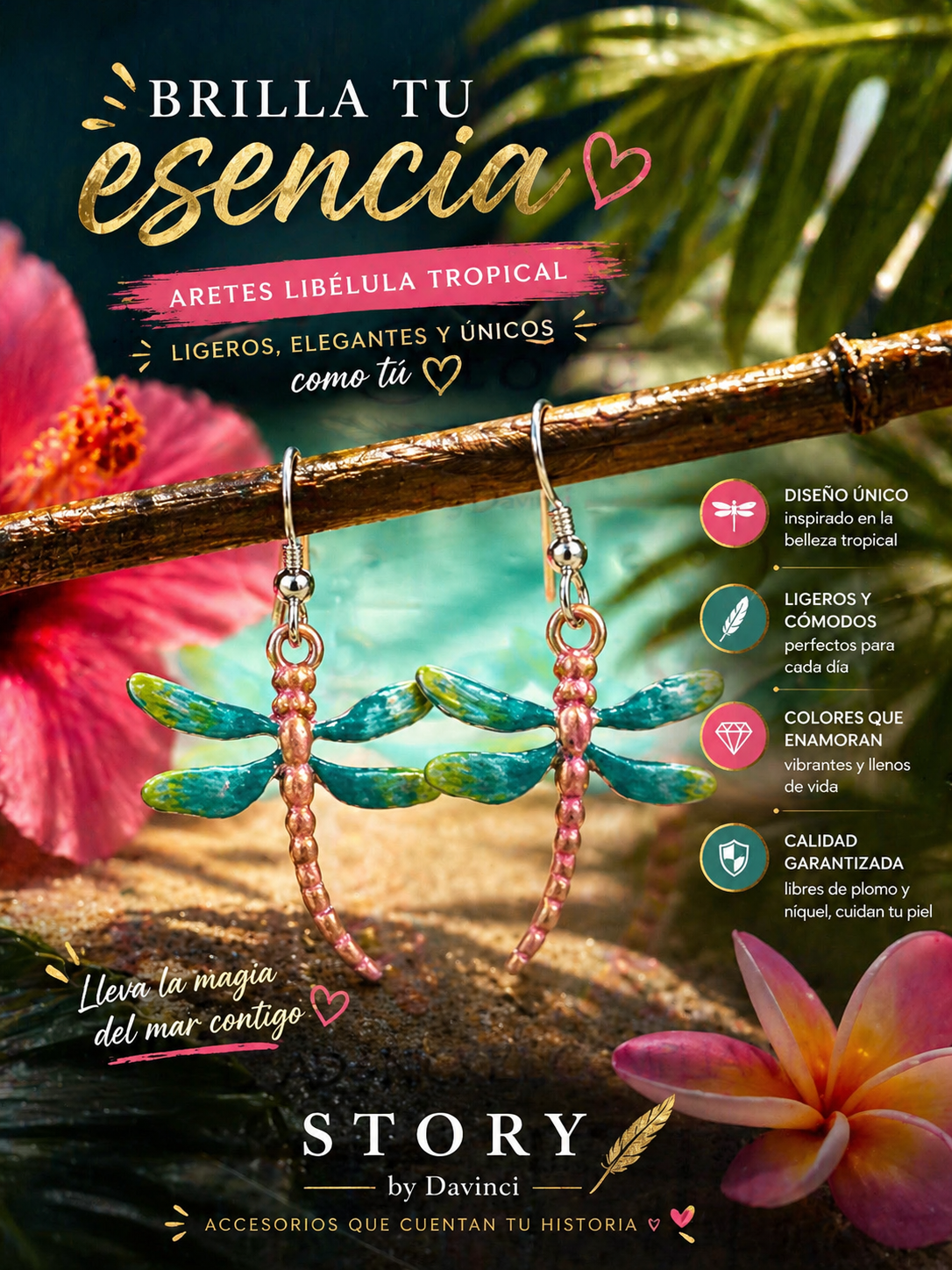 Story by Davinci Dragonfly Dangle Earrings Turquoise Pink Nature Hook Women