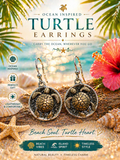 Turtle Round Dangle Earrings Gold Silver Tone Metal Hook Lightweight Sea Life