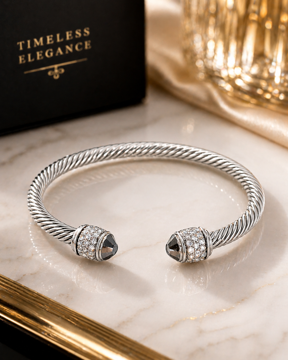 Twisted Cable Crystal Cuff Bracelet