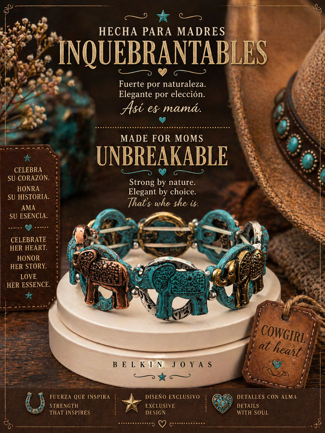 Turquoise Elephant Western Bracelet – Strength & Protection