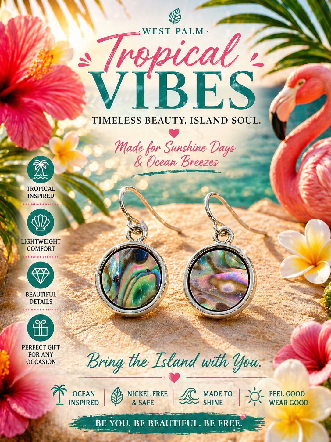 West Palm Round Dangle Earrings Abalone Shell Multicolor Nickel-Free Hook