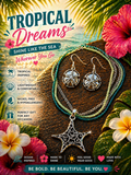Jewelry Set Necklace Earrings Ocean Beach Nature Silver Green Nickel-Free