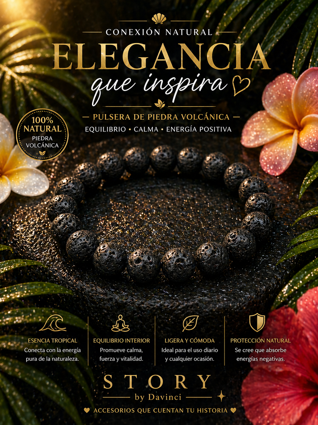 Story by Davinci Volcanic Stone Beaded Bracelet black Natural Healing Theme