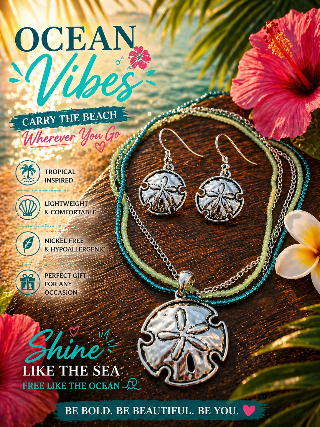 Sand Dollar Jewelry Set – Necklace & Earrings for Women | Beach Ocean Inspired Gift