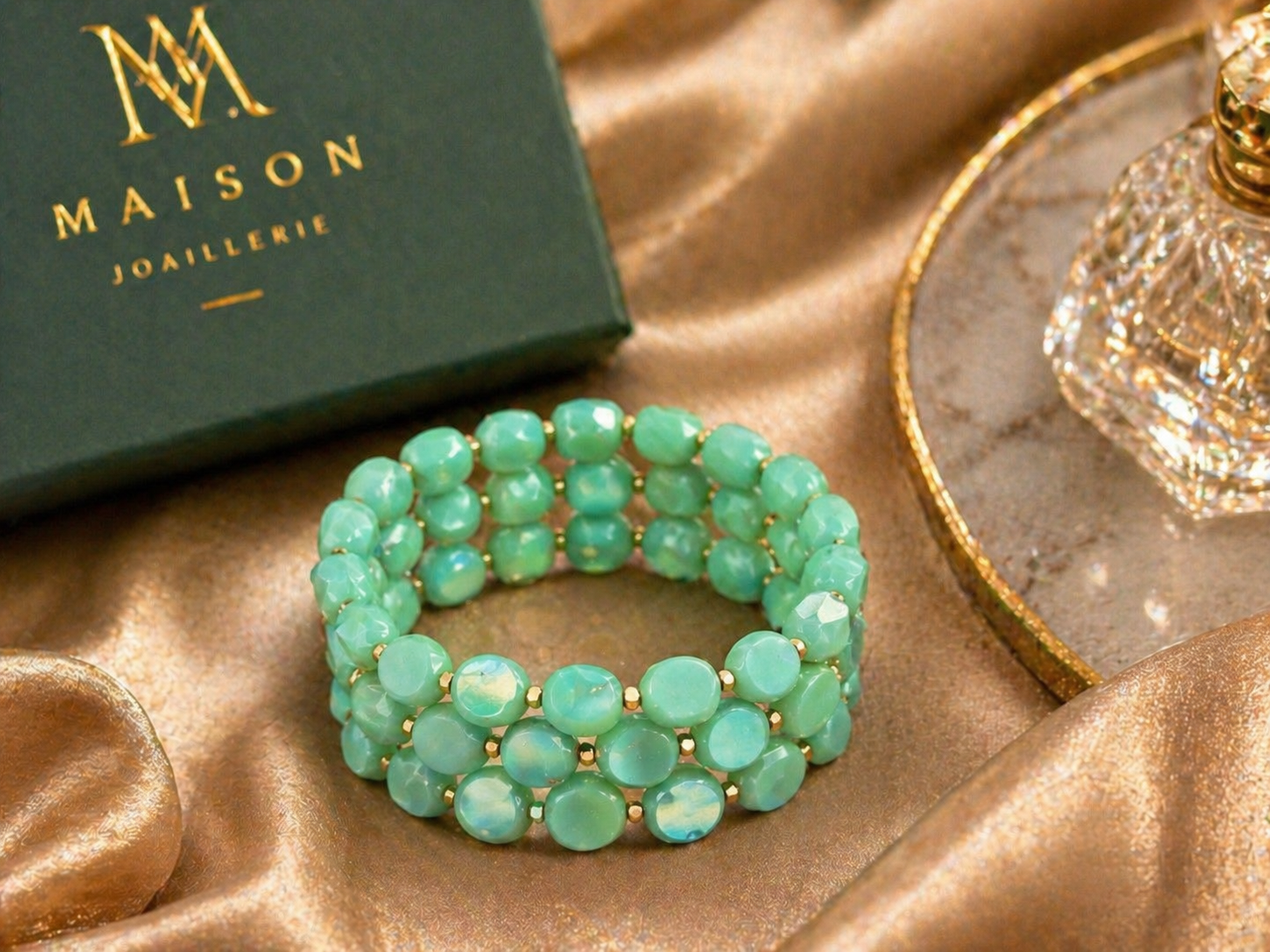 Ocean Breeze Beaded Cuff Bracelet – Mint Green Statement Bracelet | OLY DESIGN