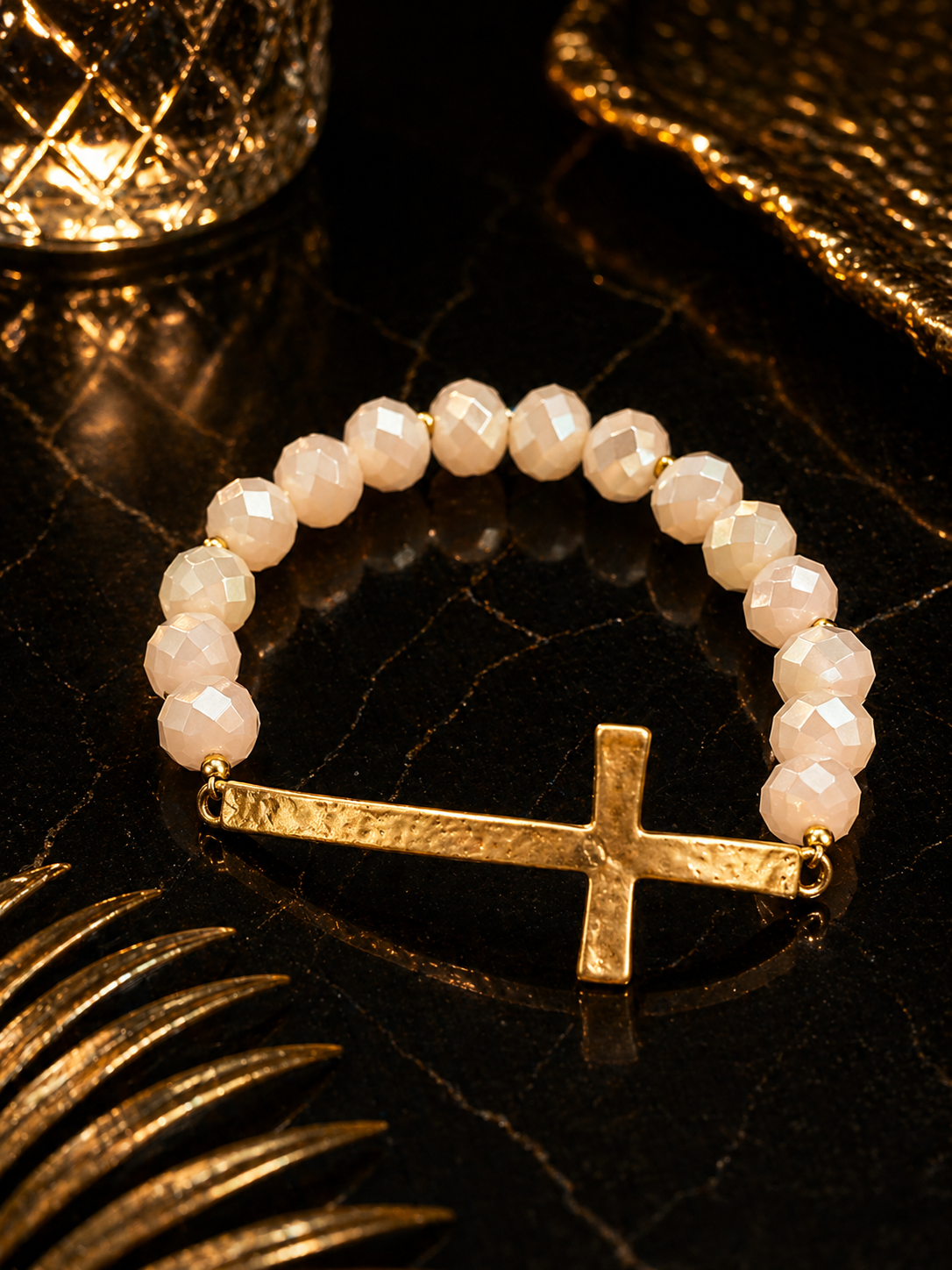 Grace & Faith Cross Bracelet – Blush Crystal Beads | OLY DESIGN