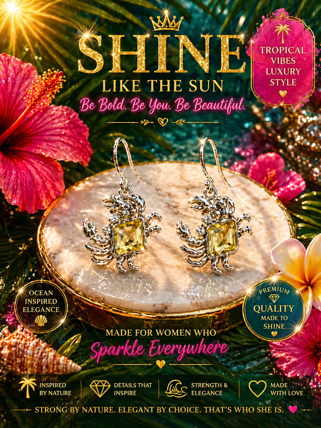 Golden Crystal Crab Drop Earring