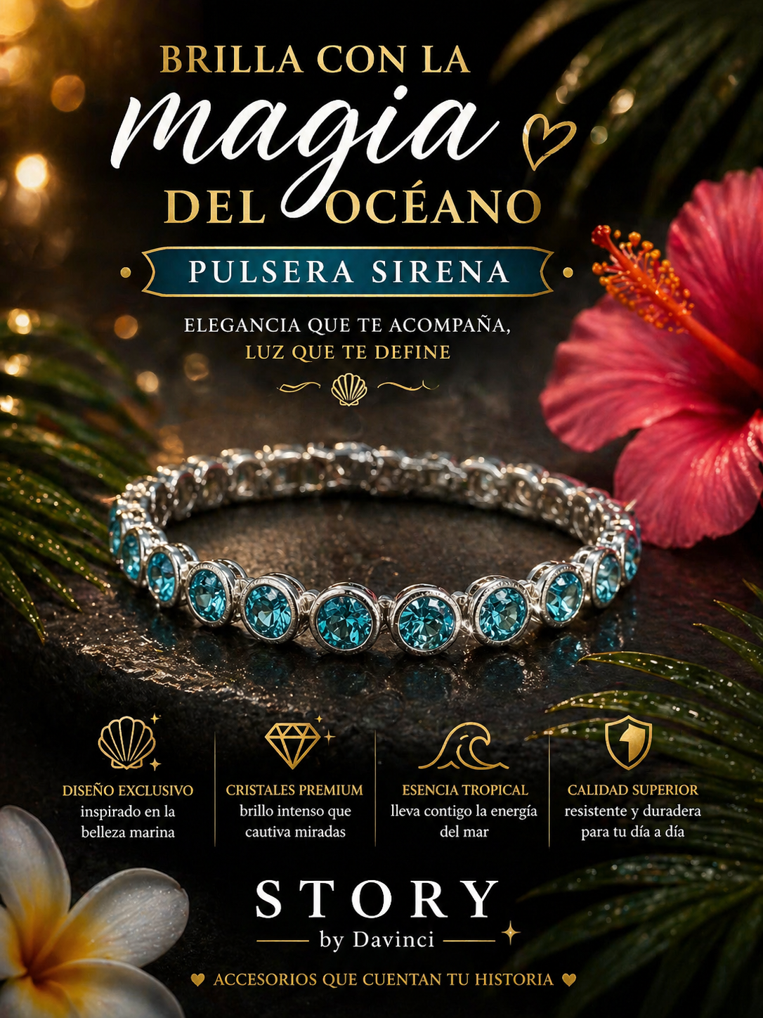 Story by Davinci Sirena Beaded Bracelet Blue Crystal Marine Theme Silver Durable