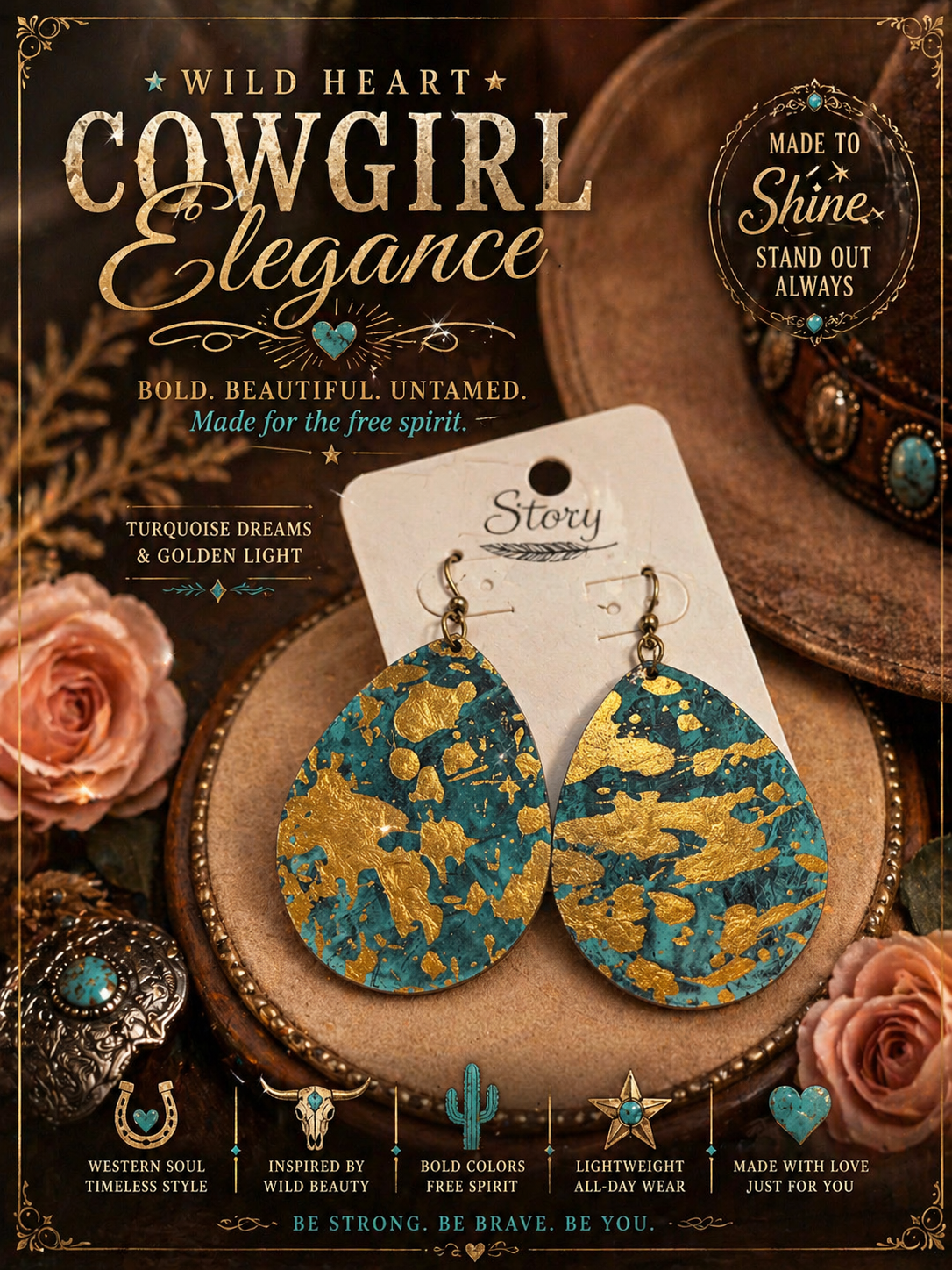 Golden Turquoise Teardrop Earrings