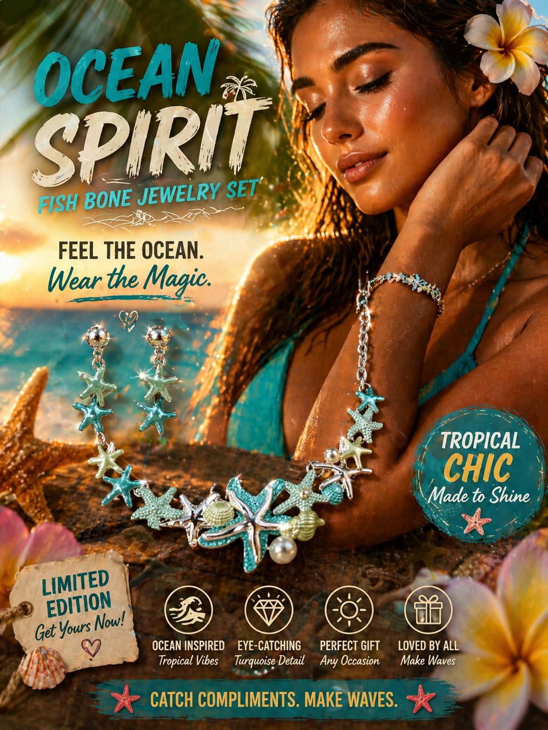 Ocean Spirit Star Charm Pendant Necklace Turquoise Pearl Silver Limited Edition