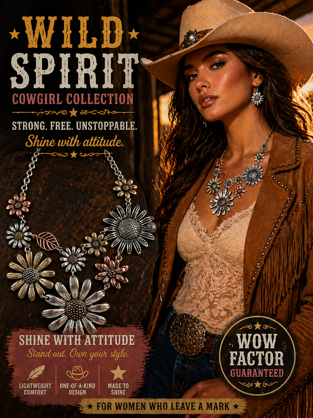 Wild Spirit Cowgirl Collection Jewelry Set Necklace Earrings Multicolor Western