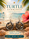 Turtle Round Dangle Earrings Gold Silver Tone Metal Hook Sea Life Beach