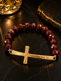 Faith & Grace Cross Bracelet – Burgundy Crystal Beads | OLY DESIGN
