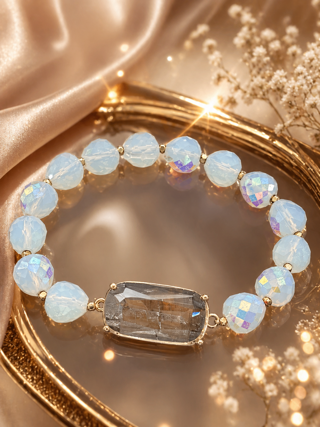Celestial Glow Crystal Bracelet – Opalite & Gray Gemstone Bracelet | OLY DESIGN