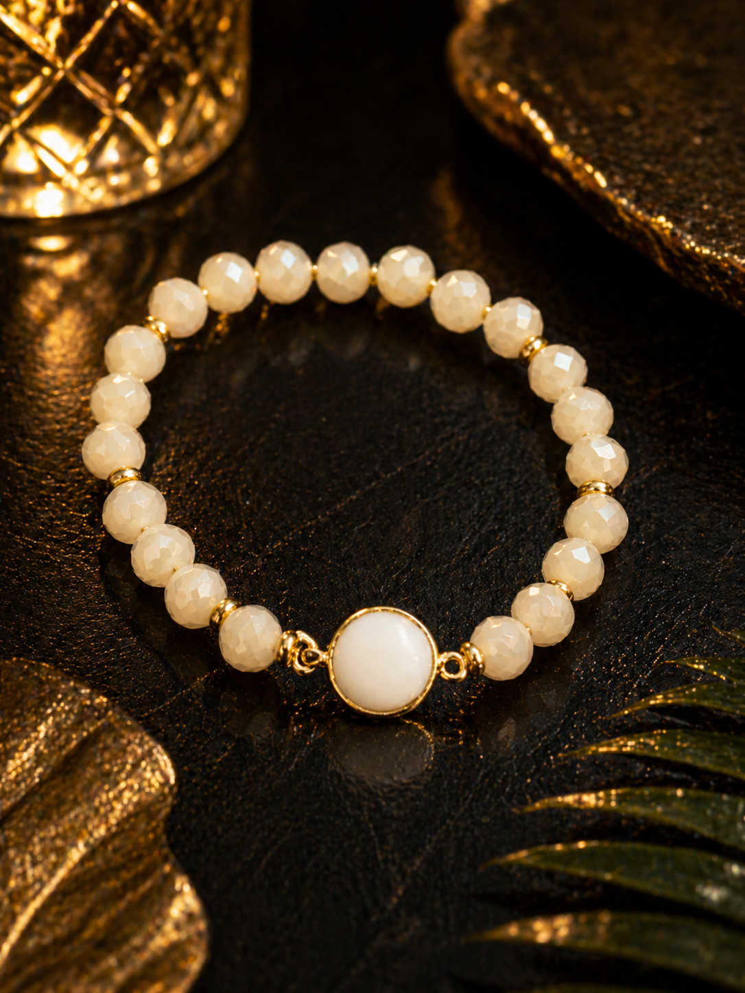 Ivory Grace Beaded Bracelet – Cream Crystal Bracelet with Gold Accents | OLY DESIGN