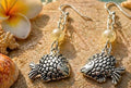 Fish Dangle Earrings Silver Beige Pearl Beach Nature Hook Women Nickel-Free